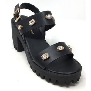 Madden Girl Storrm Women's Size 8.5 Black Jewel Lug Block Heel Platform Sandals